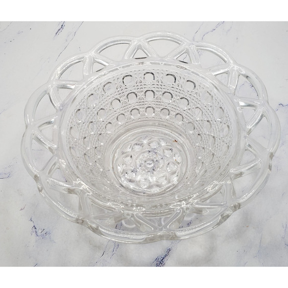 Vintage Imperial Clear Glass Button Open Lace Candy Bowl - Picture 5 of 11